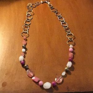 Talbots long gold and pink stone necklace